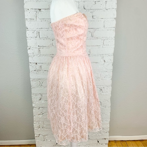 Gunne Sax Jessica McClintock Strapless Pink Glitter Sequin Lace Dress Nylon 7/8 - Picture 13 of 16